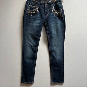 Miss Me Signature Ankle Skinny Jeans Size 29 Dark Wash Embellished